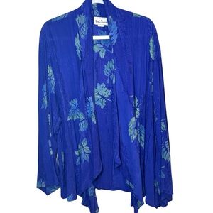 Reds Threads Plus Size Boho Floral Duster 1X Crinkle Texture Purple Blue Beach